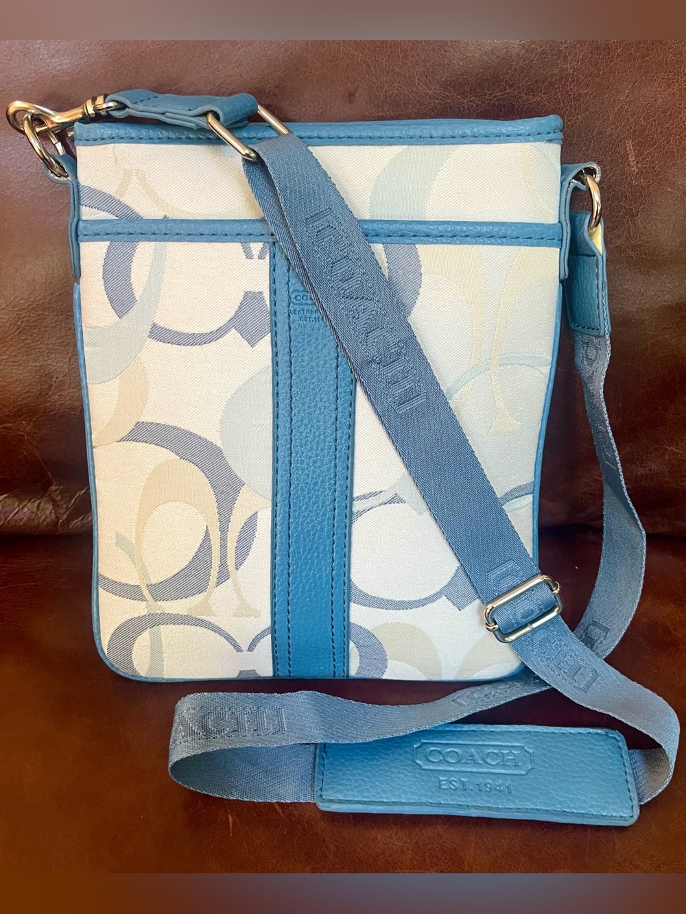 Coach Signature Monogram Logo Print Design Canvas Leather Trimmed Crossbody Bag - Picture 2 of 12